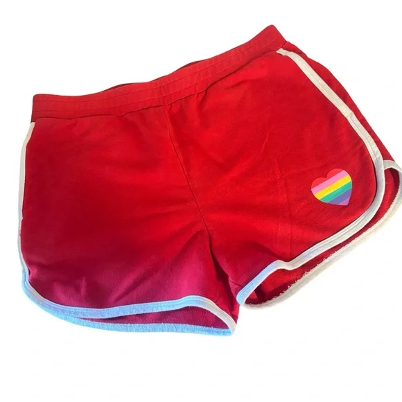 Red Women’s Athletic Shorts with Rainbow Heart Detail - Picture 4 of 4